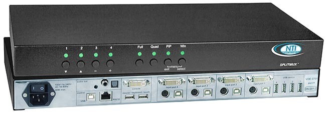 SPLITMUX-DVI-4RT (Front & Back) - Advanced quad screen splitter with KVM switch & real-time video