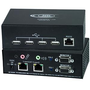 Transparent USB + two-way audio + dual VGA video extender, extends 4 USB devices, 200 ft (61 m)