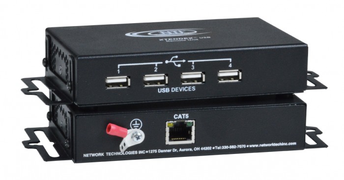 Industrial USB extender via CAT5, extends 4 USB devices up to 200 feet (61 meters)