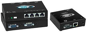 4-port VGA video splitter/extender via CAT5, compact size