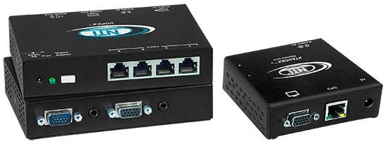 8-port VGA video + audio splitter/extender via CAT5, compact size