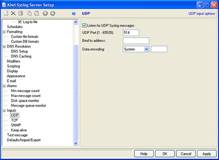 The default UDP syslog settings: port 514 open
