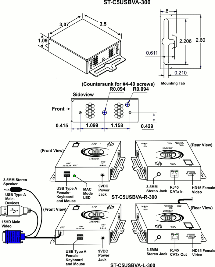 USB KVM Extender via CAT5 with stereo audio, up to 300 feet (ST-C5USBVA-300)