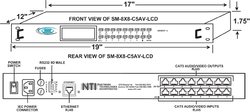 Audio/Video Matrix Switch via CAT5 (SM-8x8-C5AV-LCD)