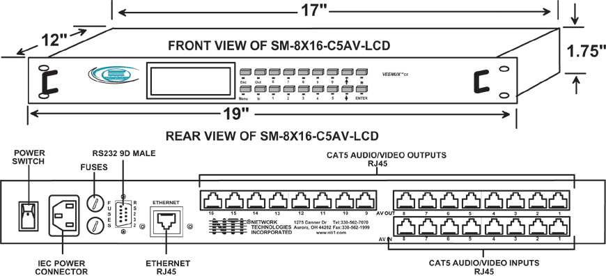Audio/Video Matrix Switch via CAT5 (SM-8x16-C5AV-LCD)