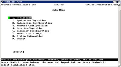 Secure Remote Power Reboot Text-Based Menu Interface Screen Shot